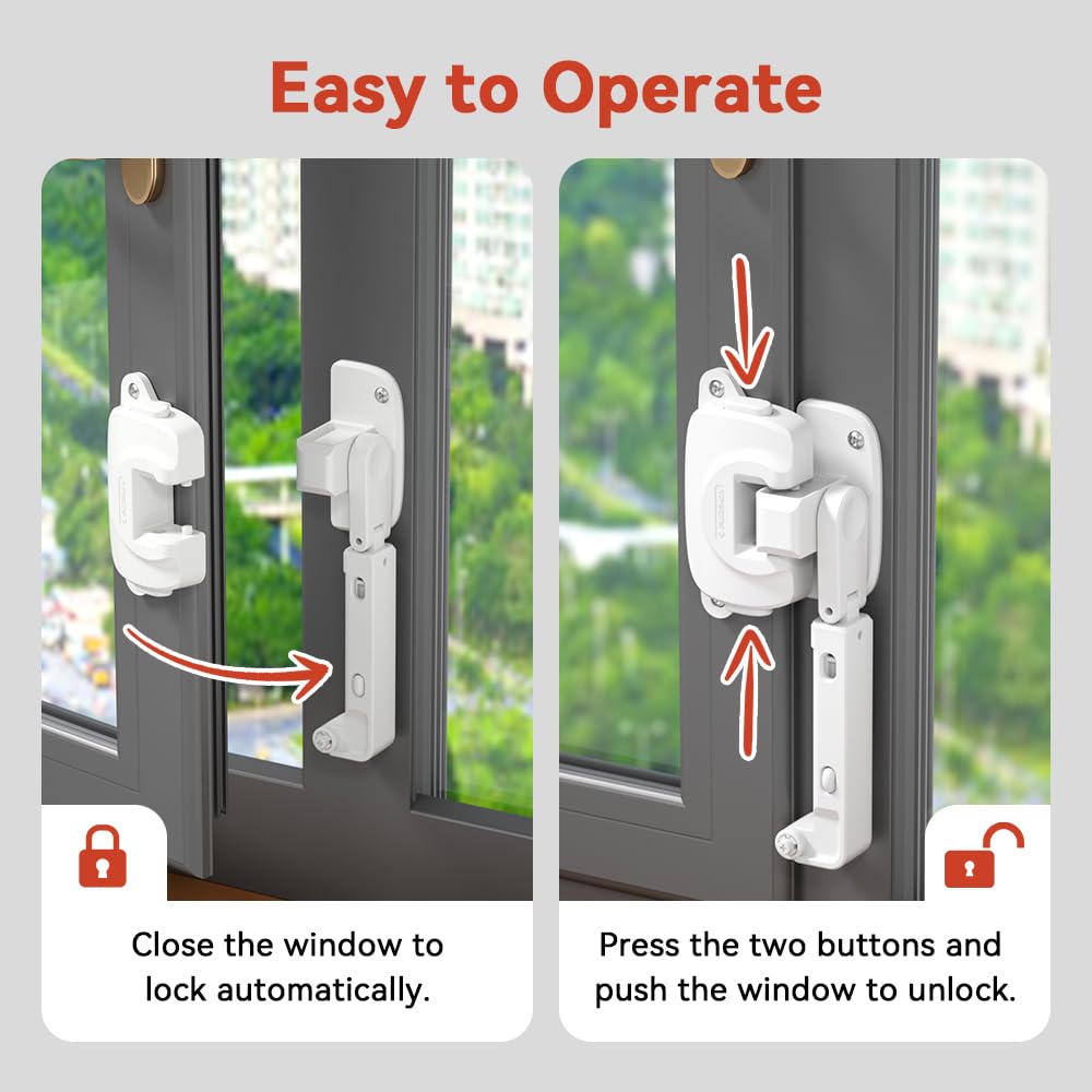 2 Pack Updated Baby Window Safety Lock, Childproof Window Restrictor for UPVC, Adjustable Winodw Guard for Wooden