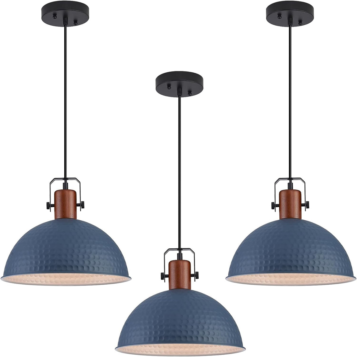 12 Inch Blue Pendant Lights Hammered Matte Pendant Lights for Kitchen Island Industrial Farmhouse Adjustable Height