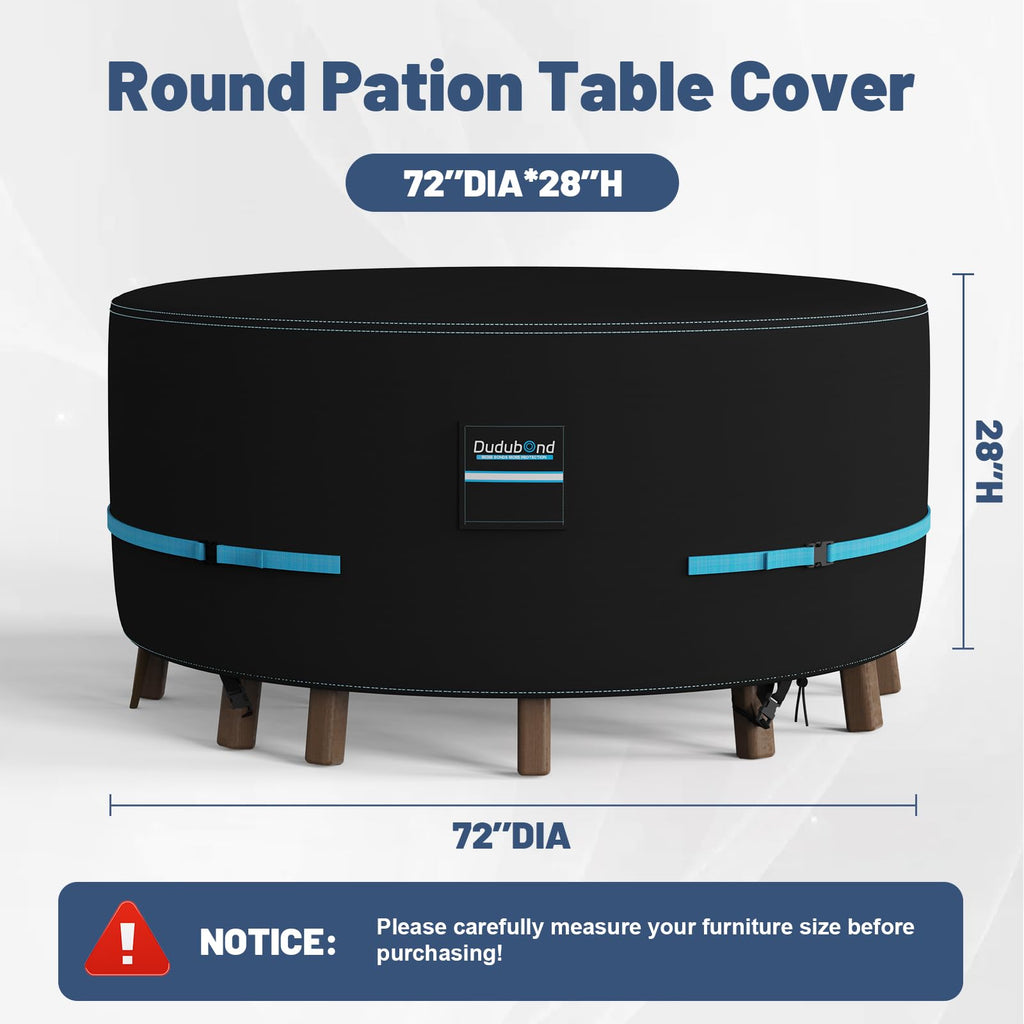 Round outdoor table cover, Waterproof, 72" D x 28" H