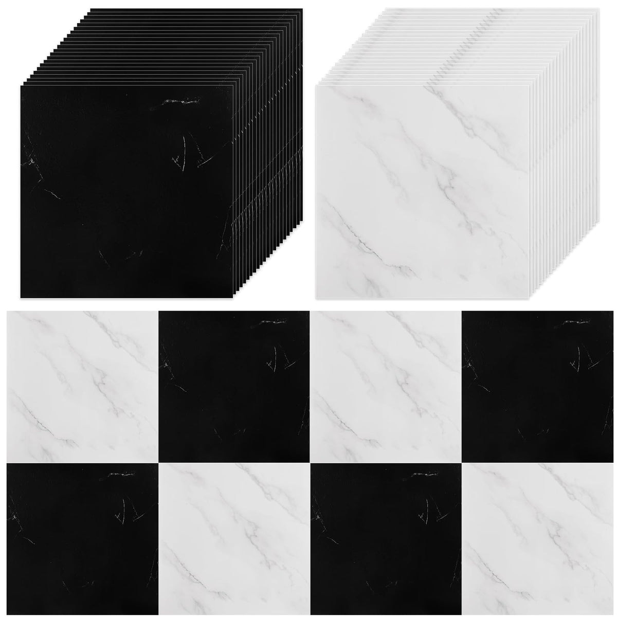40 Sheet Vinyl Flooring 12x12 Peel and Stick Floor Tile Waterproof Black & White Marble Vinyl Floor Tiles Clearance