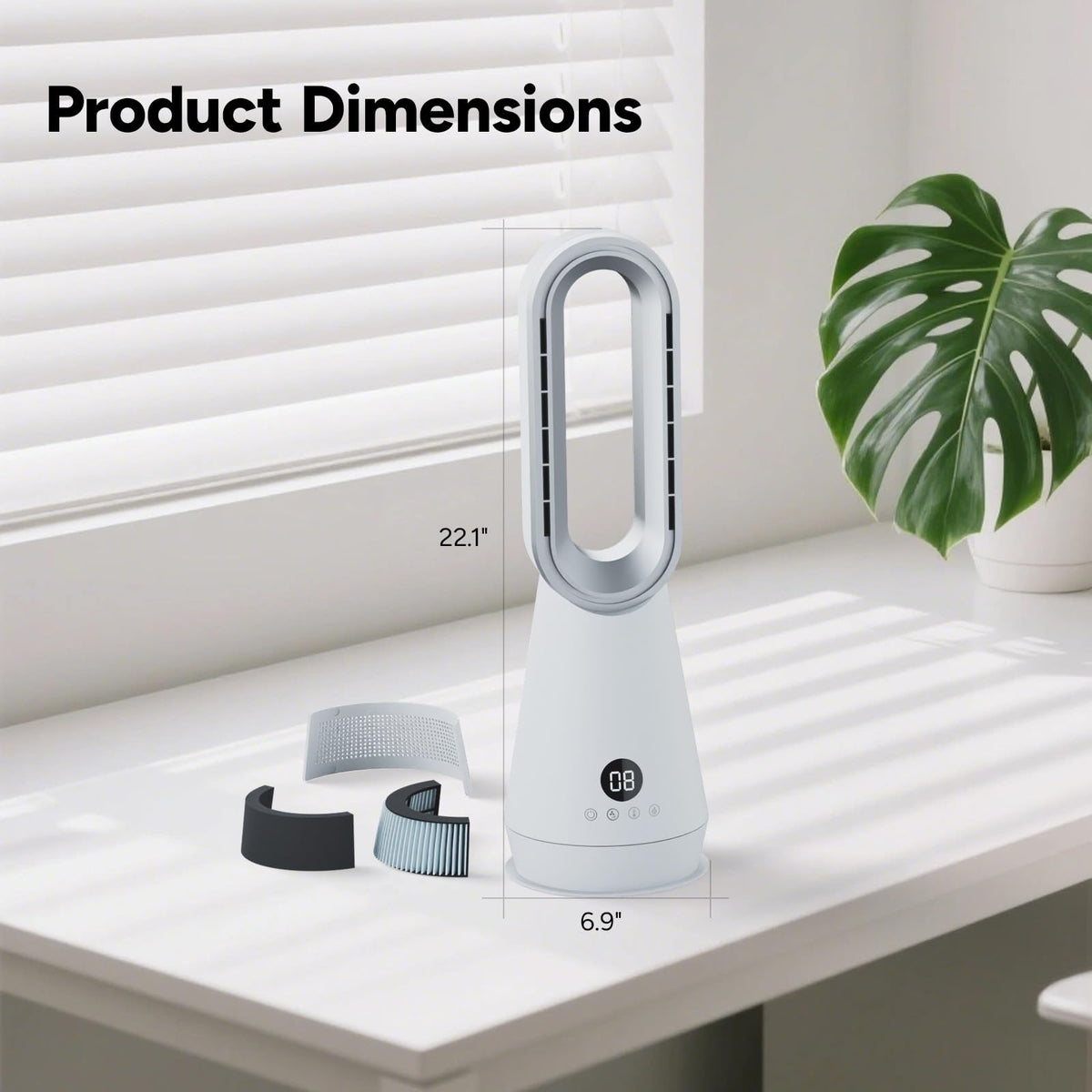 3-in-1 Bladeless Fan Combo, 22" Bladeless Tower Fan with Air Purifier, 90° Oscillating Fast Heating & Cooling, Remote