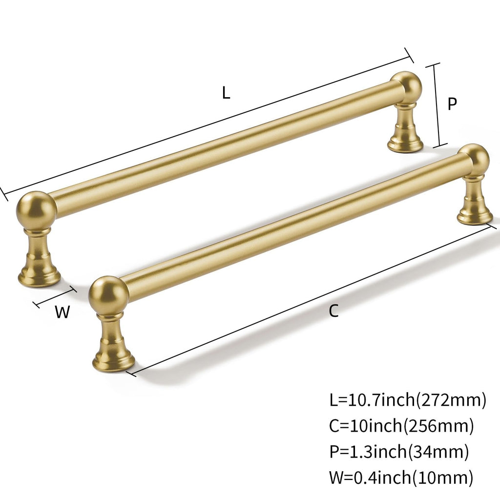 2 Pack 10 Inch Solid Kitchen Cabinet Handles Brushed Gold Heavy Duty Cabinet Pulls Drawer Pulls Cabinet Hardware