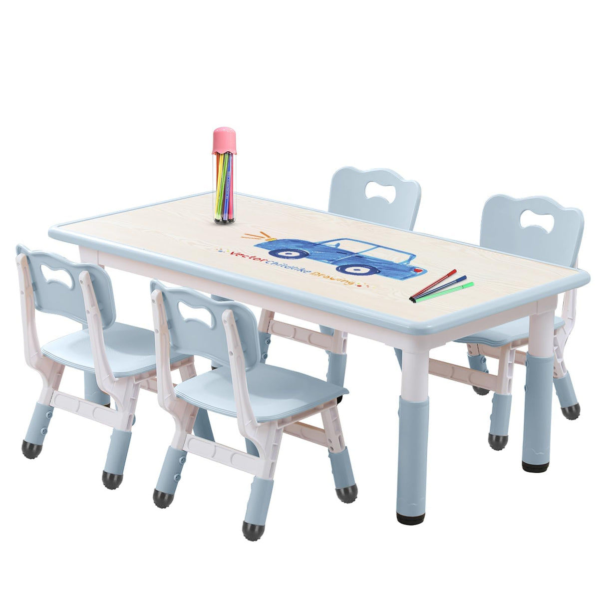 Kids Table and Chair Set for Toddlers - Adjustable Activity Center with Non-Slip Legs & Graffiti-Proof Surface Ages