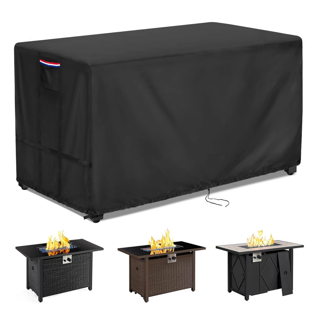 Fire Pit Cover Rectangular Waterproof 600D, 58 x 20 x 18 Inch Black