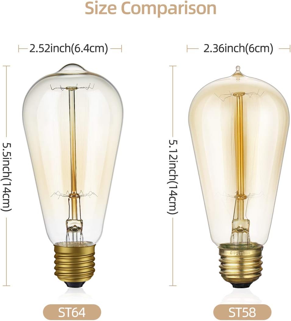 Edison Light Bulbs, 60w Vintage Edison Bulb, Squirrel Cage Filament Edison Bulbs, E26 Base - Amber Glass Warm