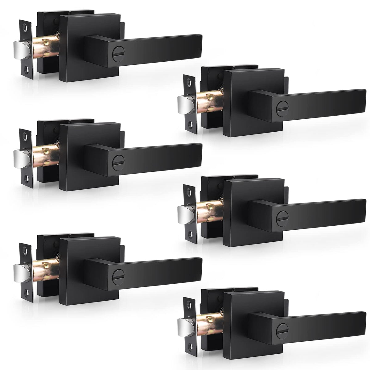 Interior Privacy Door Handles, Matte Black Modern Square Locking Levers /Bathroom, Heavy Duty Zinc Alloy Reversible