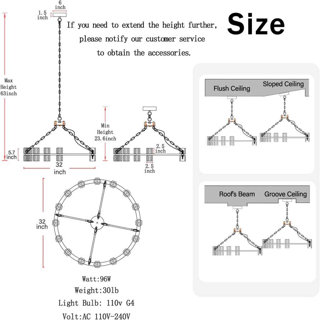 32" 32-Light Black Wagon Wheel Chandelier