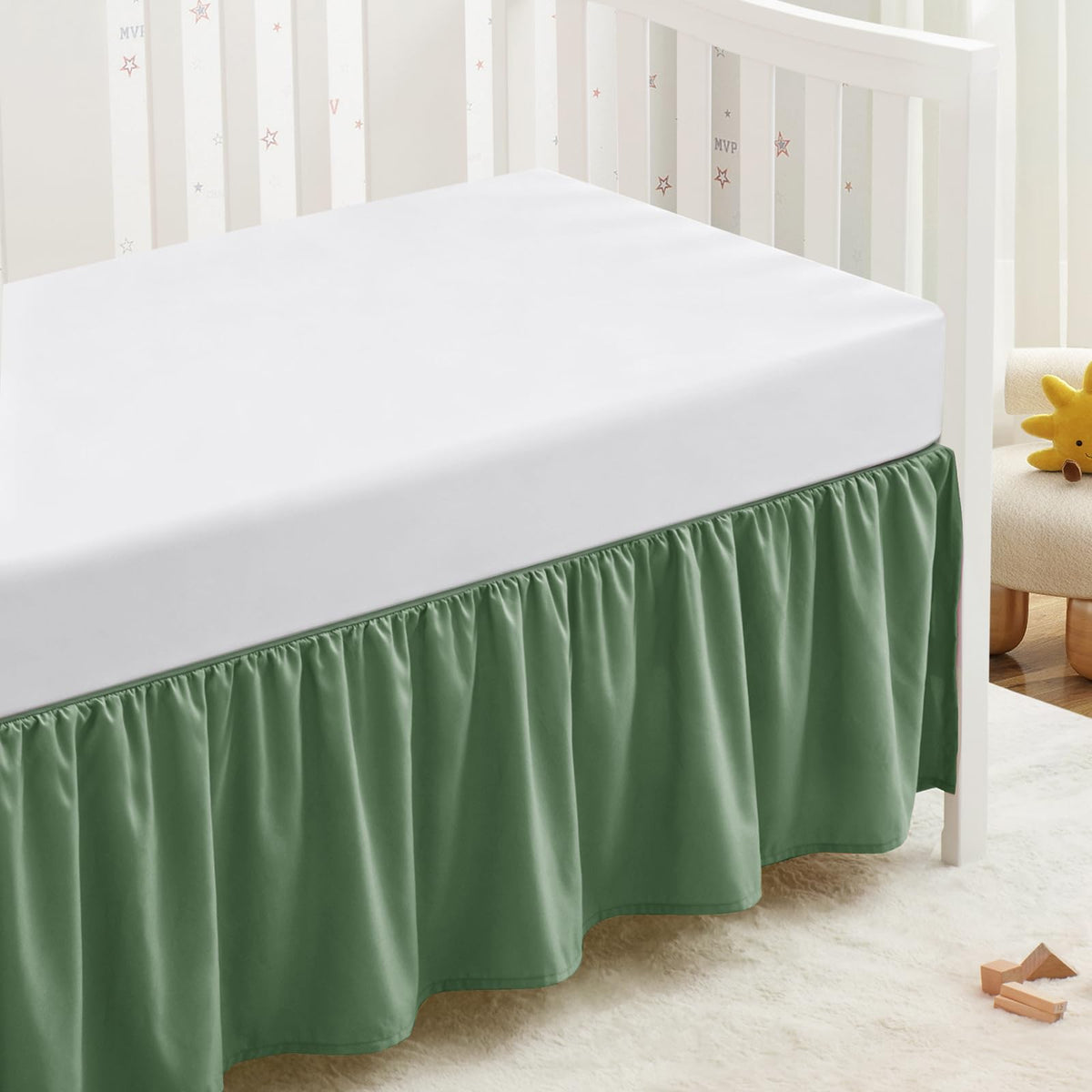 Sage Green Crib Skirt Dust Ruffle, Microfiber Crib Bed Skirt
