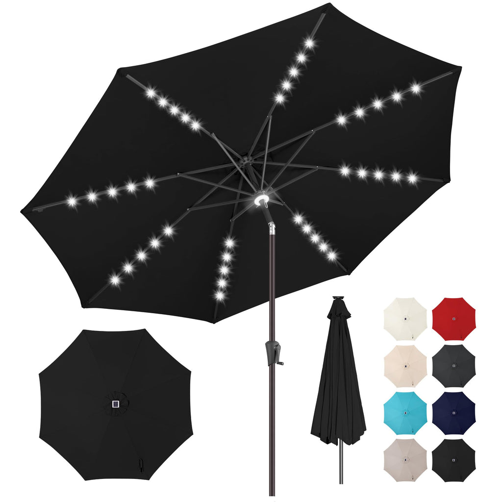 Solar Patio Umbrella with Centre Light, 10 ft Black