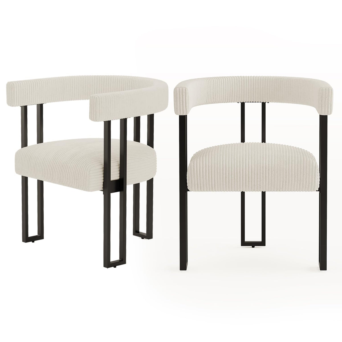 Boucle Upholstered Set of 2 Corduroy Kitchen & Dining Room Chairs with Metal Legs Mid Century Modern Chairs (Cream, 2)