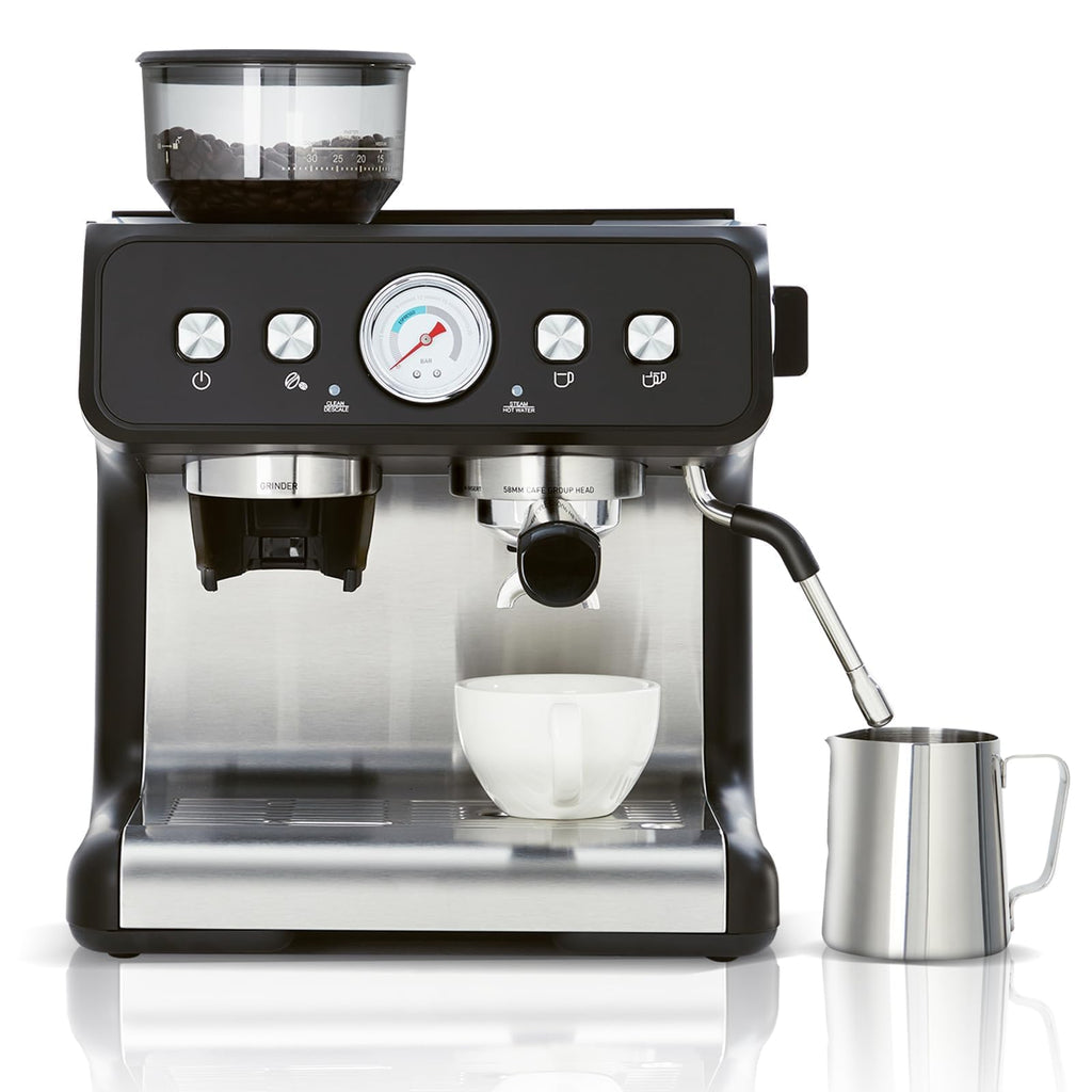 20 Bar Espresso Machine with Grinder & Steam Wand, Stainless Coffee Maker