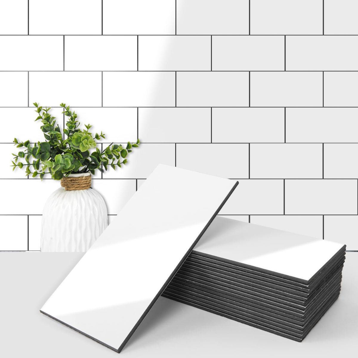 102-Pack Peel and Stick Backsplash on Subway Tile, Glossy White