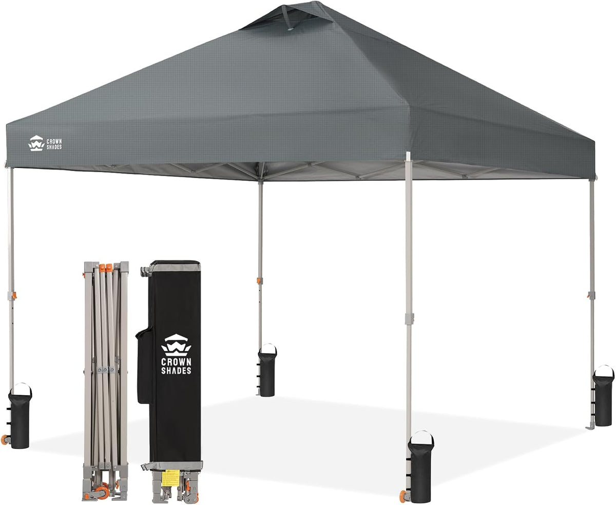 10x10 Pop Up Canopy Tent, Grid Grey | Beach Tent with One Push Setup,STO-N-Go Cover Bag,Silver Coated Top,Outdoor Sun