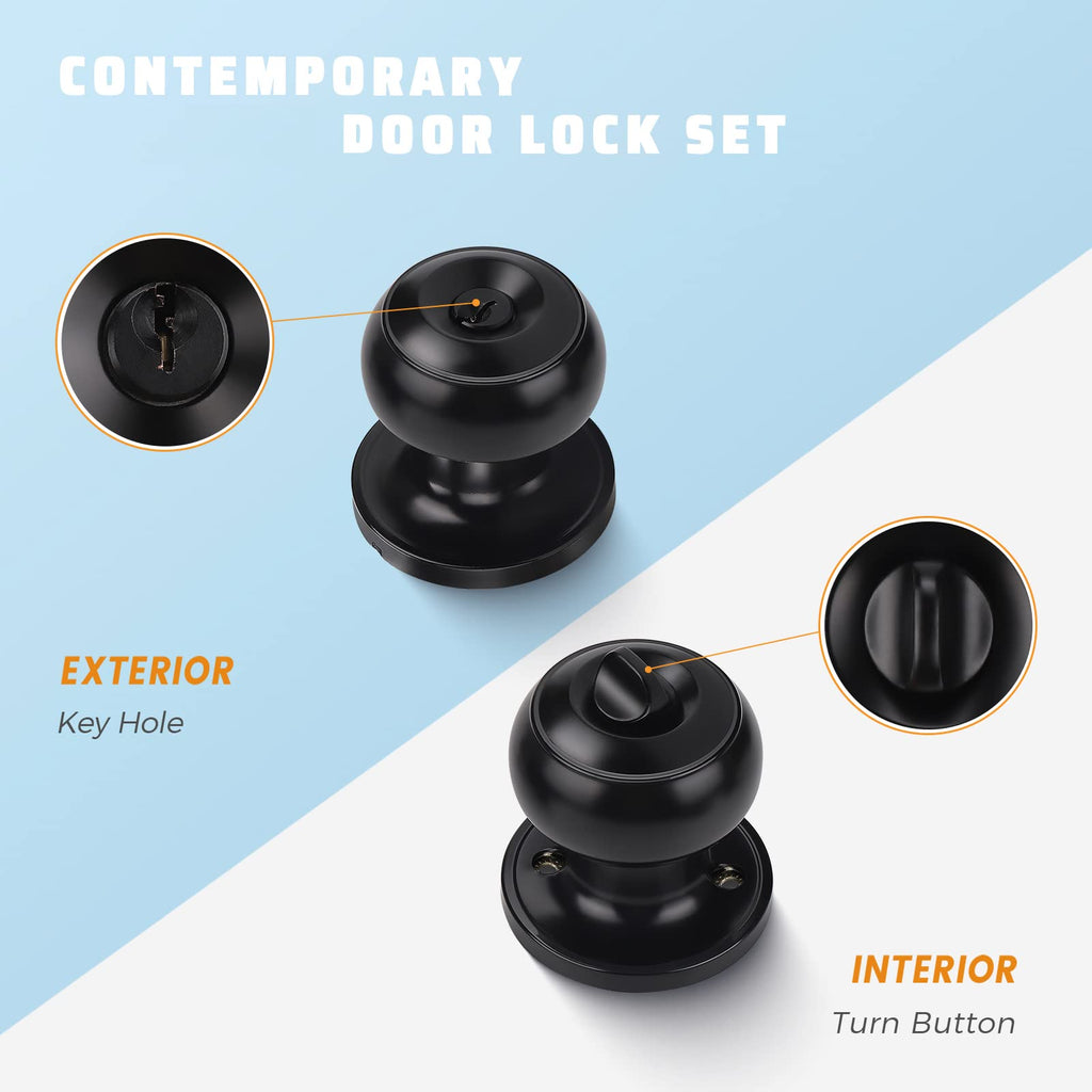 10 Pack Keyed Entry Door Knobs, Matte Black Door Knob with Lock and Key (Keyed Alike), Pack of 10 Door Knobs for