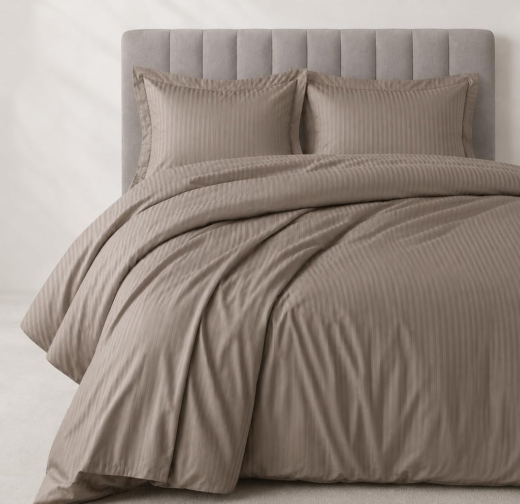 Damask Stripes 300-Thread-Count, 100-Percent Cotton - Extra Long-XL 2PC Duvet Cover Set with Buttons