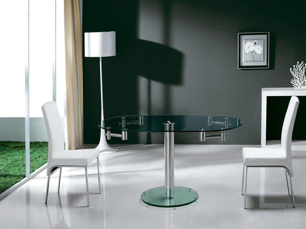 THAO Stainless Steel/Clear Glass Extendable Dining Table by
