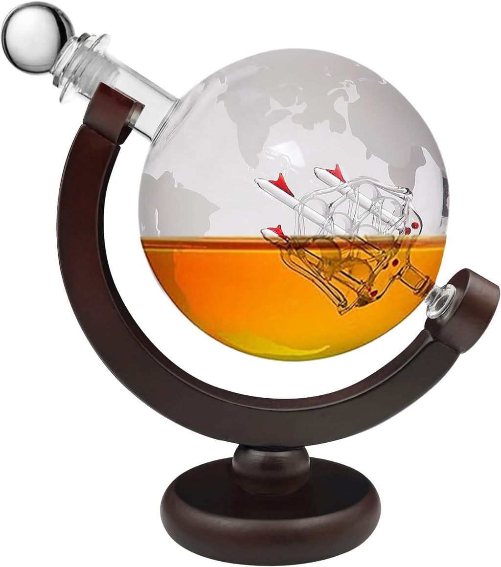 Whiskey Globe Decanter 28 Oz Gift for Dad, Men's Whiskey and Wine Shaker Global Shaker Unique Gift for Husband, Boss