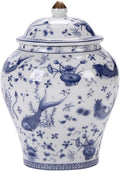 Large Ginger Jar with Lid Ceramic Storage Jar Chinoiserie vase Floral and Fish Tea Storage Blue and White Ginger