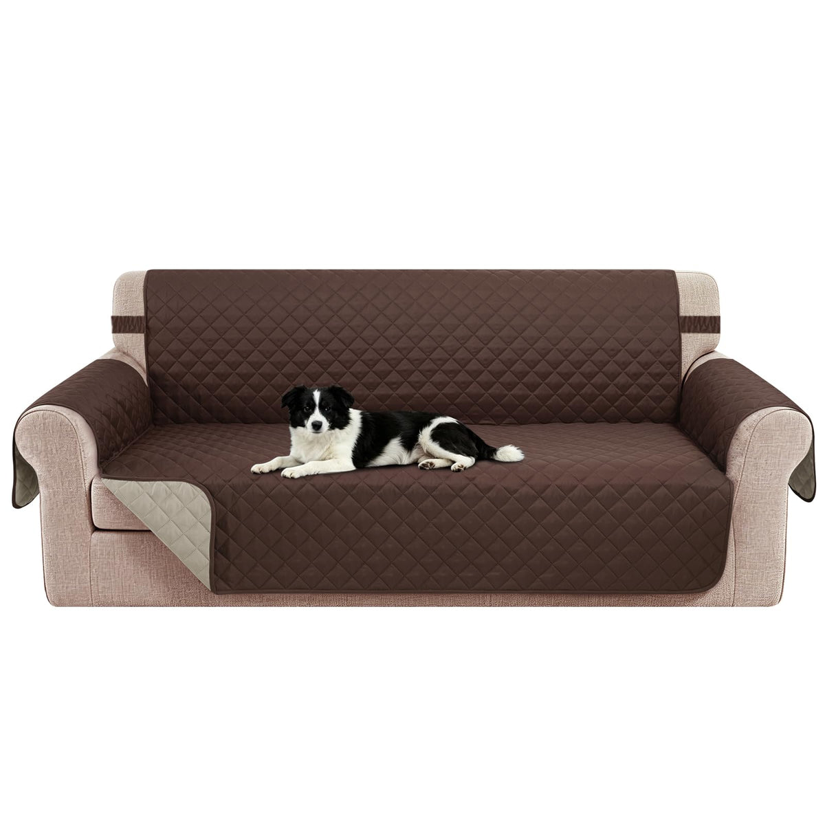 Oversized Sofa Cover for 3 Cushion, Chocolate/Beige