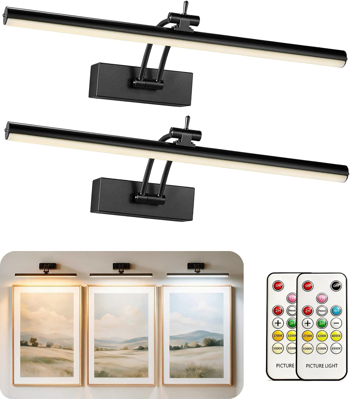 2 Pack Picture Lights for Wall Battery Operated, 16 inch Wireless Art Lighting for Painting, 6 Colors Picture Frame