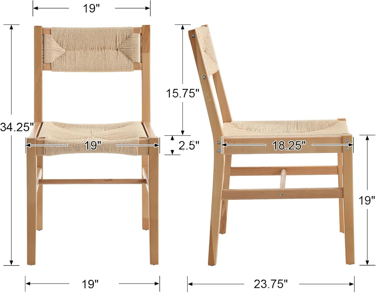 Woven Rattan Dining Chairs Set of 4, Farmhouse Wicker Boho Dining Chairs, Armless Wooden Cane Kitchen Dining Chair