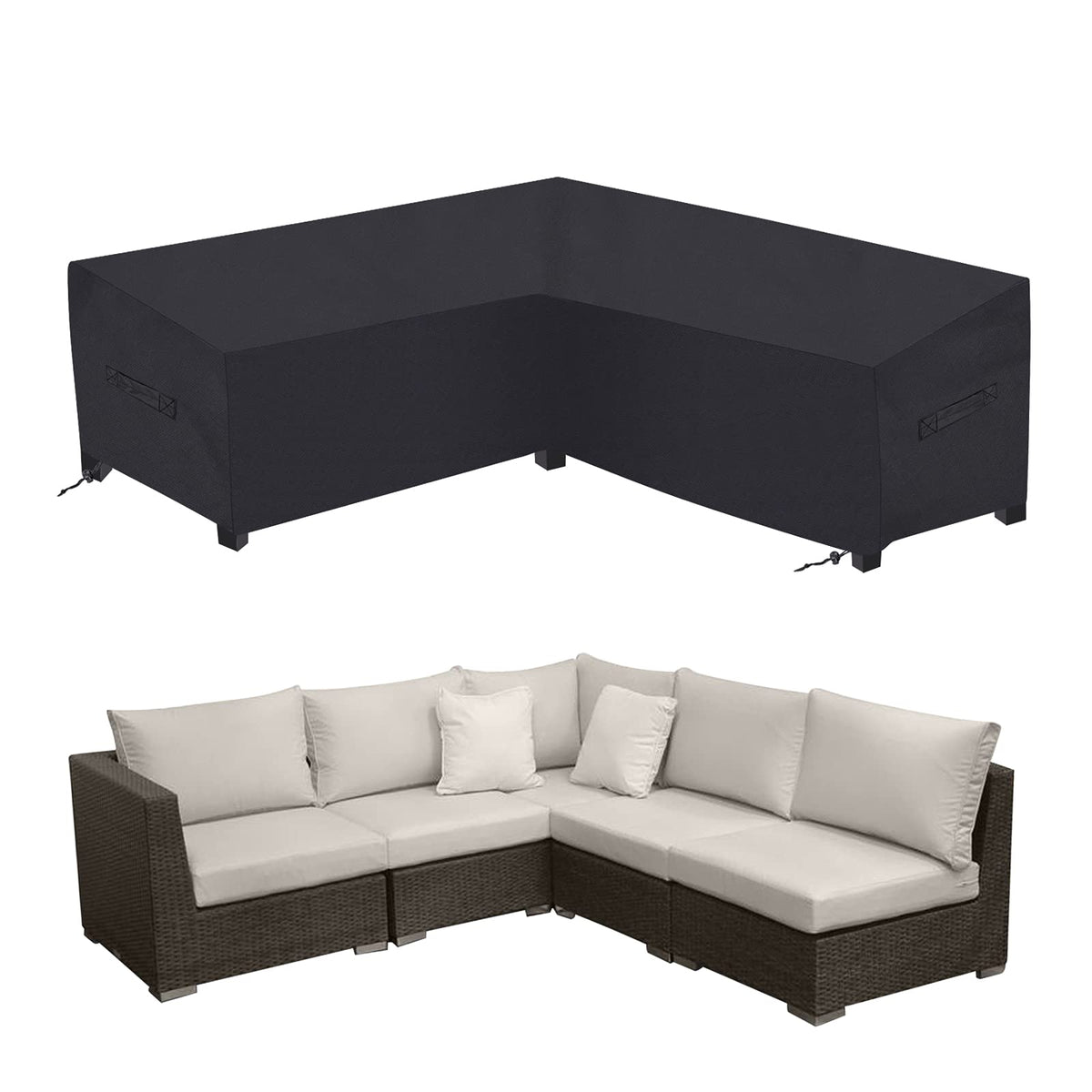 Patio Sectional Sofa Cover Outdoor Waterproof Windproof 85" X 85" V-Shaped Garden Couch Furniture Protector Cover for