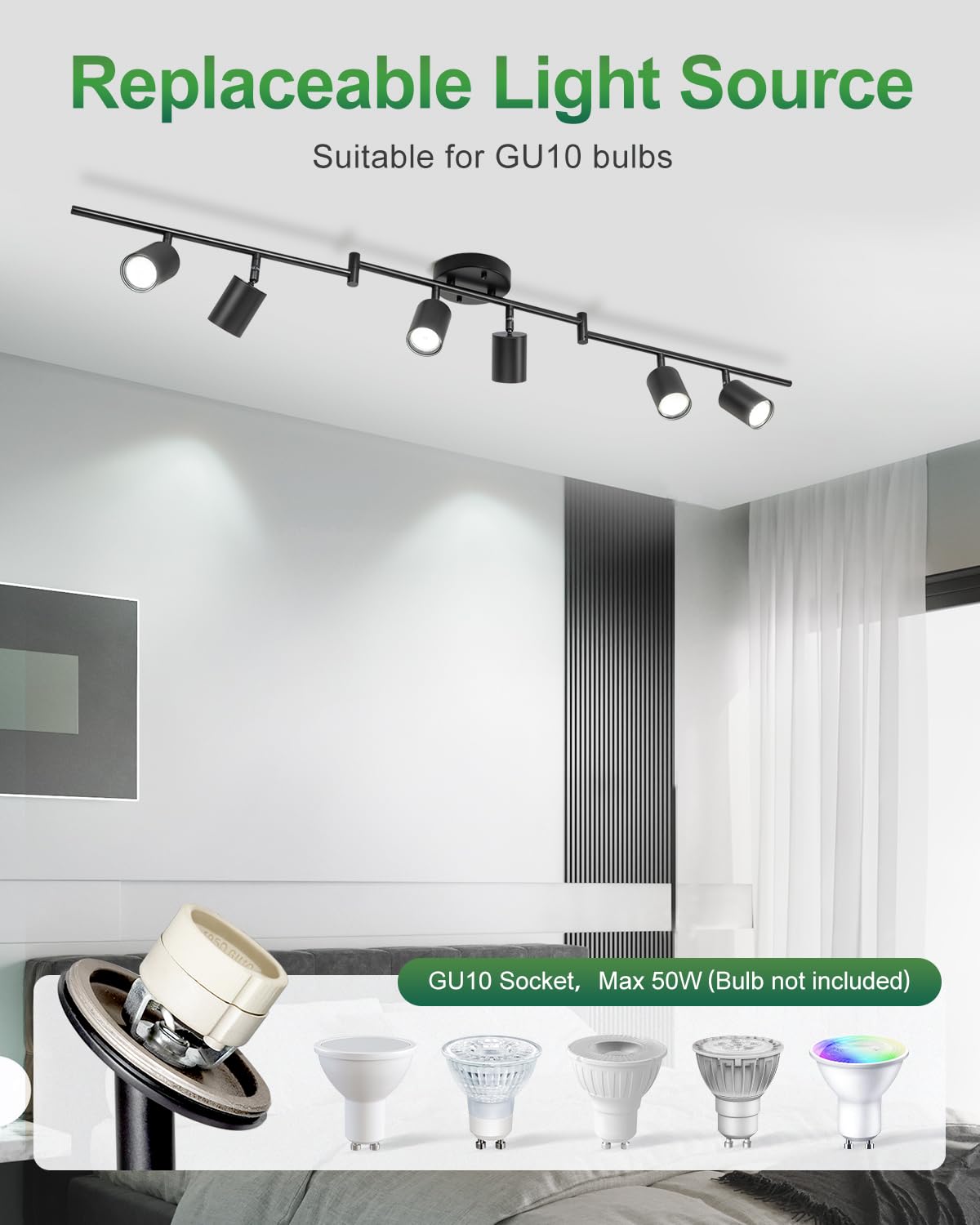 6 Ways Black Track Lighting Fixtures Ceiling Gu10 Bulb Not Included