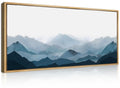 Blue Framed Mountain Landscape Wall Art Fog Mountain Painting Wall Decor Living Room Office Decor 20x40 Inch