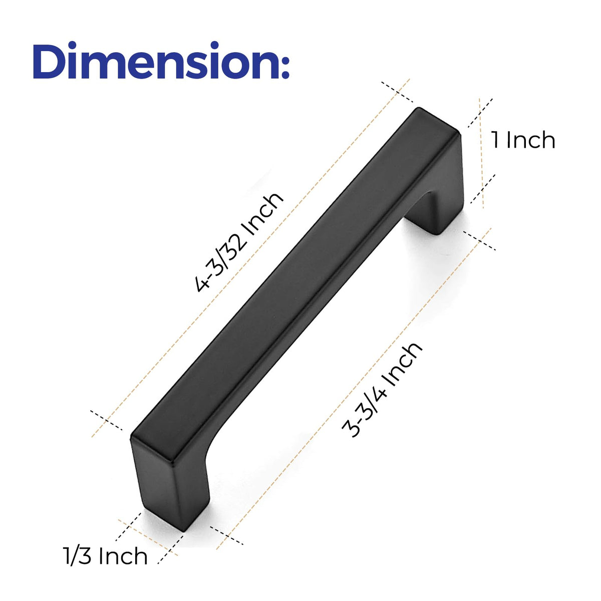Matte Black Square & Solid Cabinet Handles,3-3/4 Inch,25 Pack