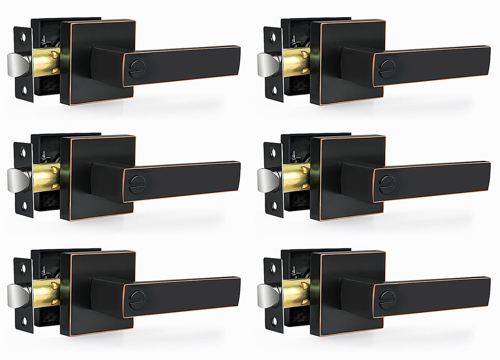 Privacy Door Levers, 6 Pack Oil Rubbed Bronze Door Handles Interior Heavy Duty Bed and Bath Keyless Door Locksets