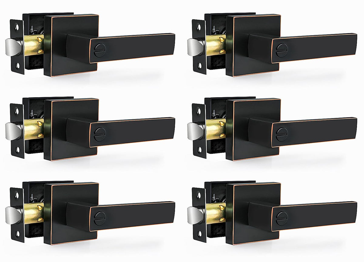 Privacy Door Levers, 6 Pack Oil Rubbed Bronze Door Handles Interior Heavy Duty Bed and Bath Keyless Door Locksets