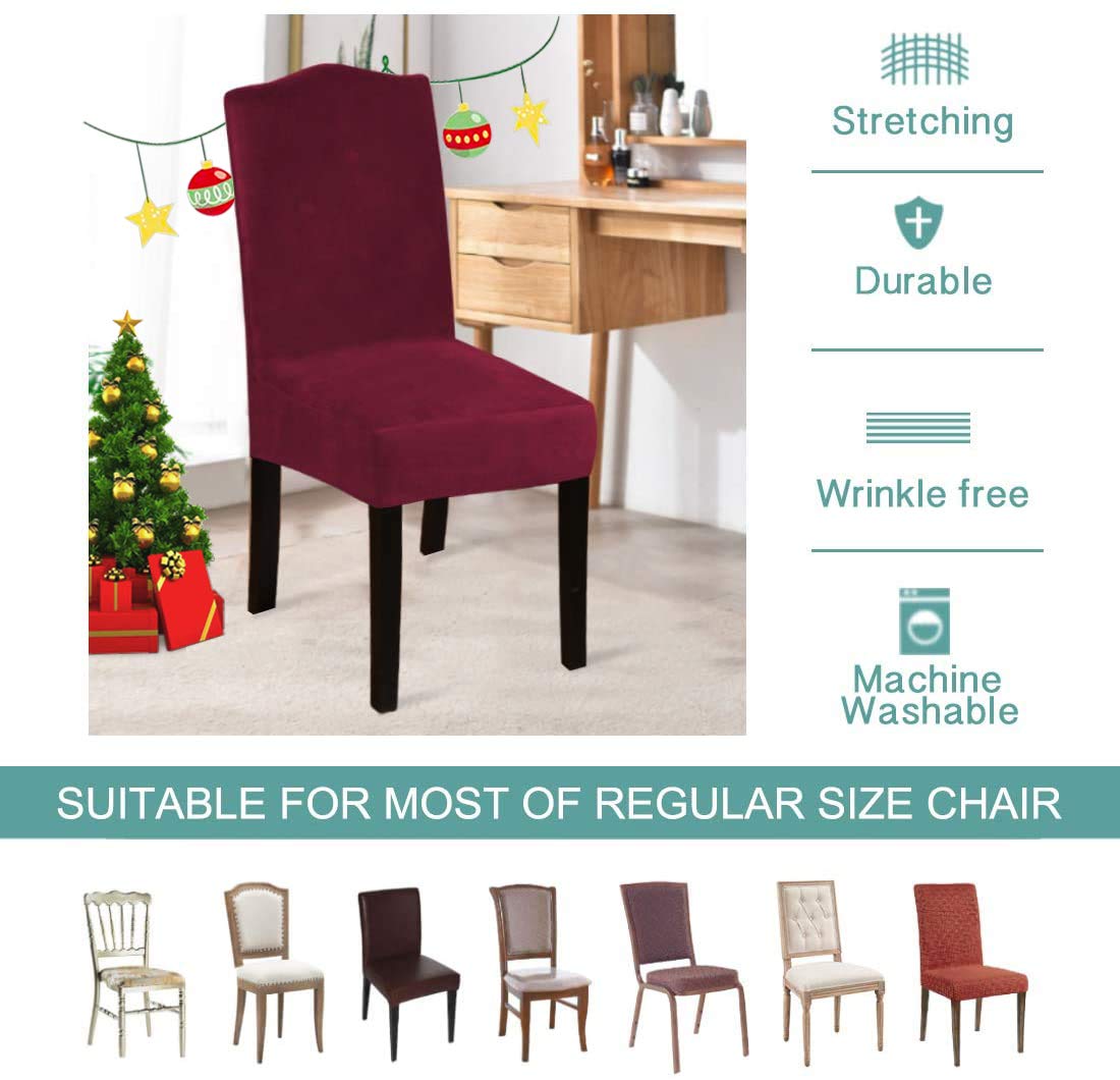Velvet Christmas Chair Covers Set of 4, Washable Dining Chair Slipcovers Stretch Dining Room Chair Covers Seat
