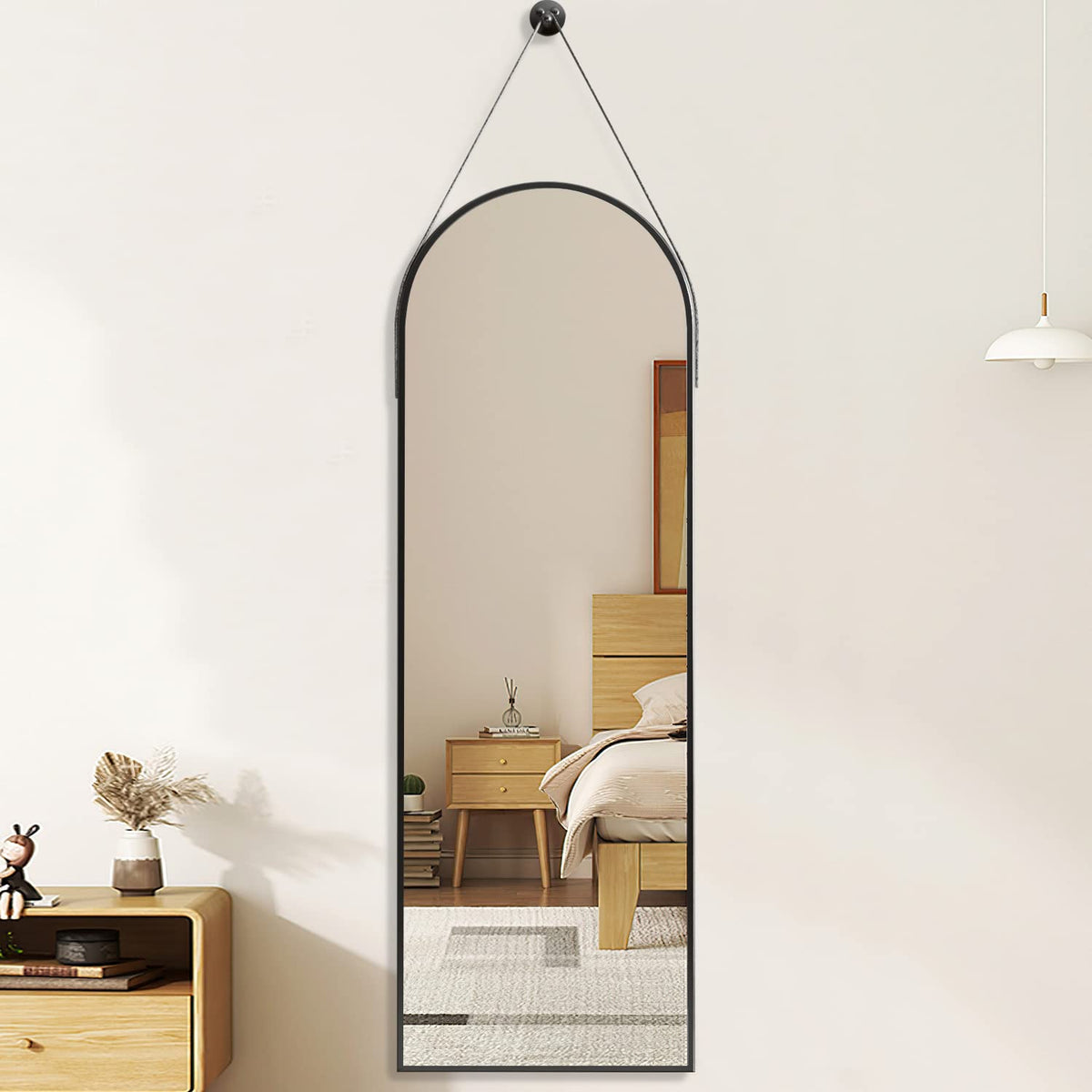 48" x 16" Arched Full Length Mirror Wall Mounted Hanging Mirror Black