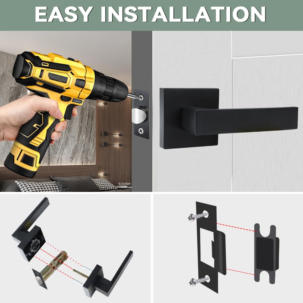 Black Passage Door Levers, 1 Pack Heavy-Duty Interior Handles