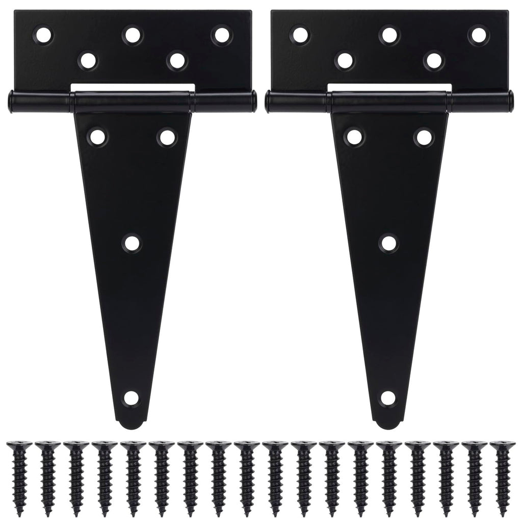 8 Inch T-Strap Gate Hinges, Shed Barn Door Hinges Heavy Duty, Black Tee Hinges for Wooden Fences, Yard Gate, Wrought