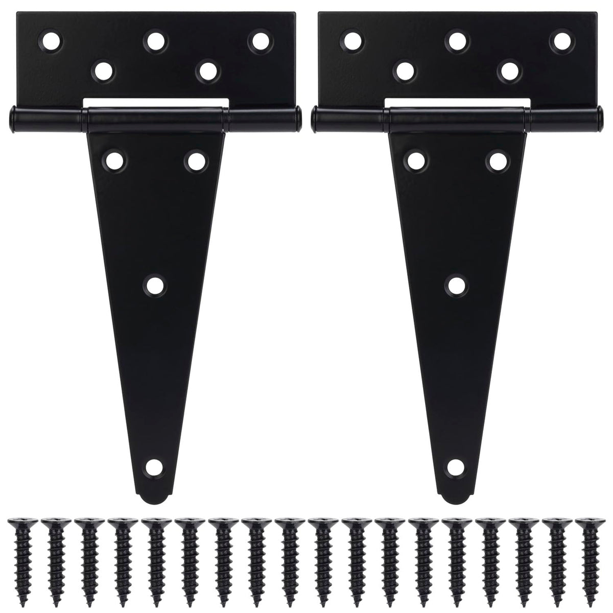 8 Inch T-Strap Gate Hinges, Shed Barn Door Hinges Heavy Duty, Black Tee Hinges for Wooden Fences, Yard Gate, Wrought