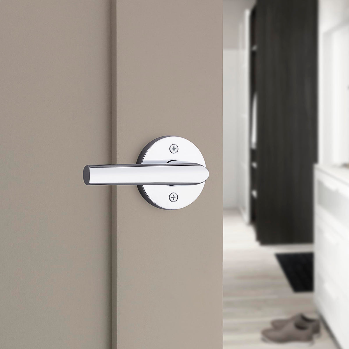 Milan Interior Privacy Door Handle with Lock, Door Lever , Polished Chrome Reversible Keyless Push Button Lock Door