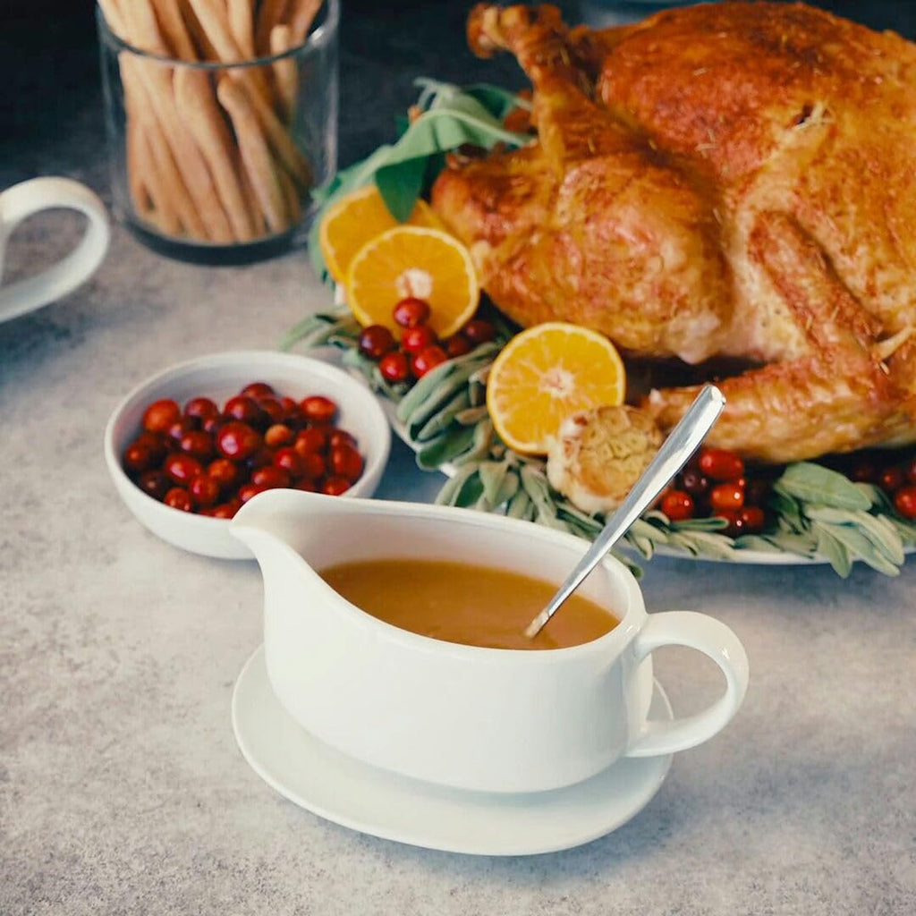 Ceramic Gravy Boat with Saucer & Spoon, 23.8 oz, White