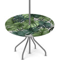 Round Outdoor Tablecloth with Umbrella Hole, Elastic Fitted Table Cloth with Invisible Zipper, Tropical Palm Leaf