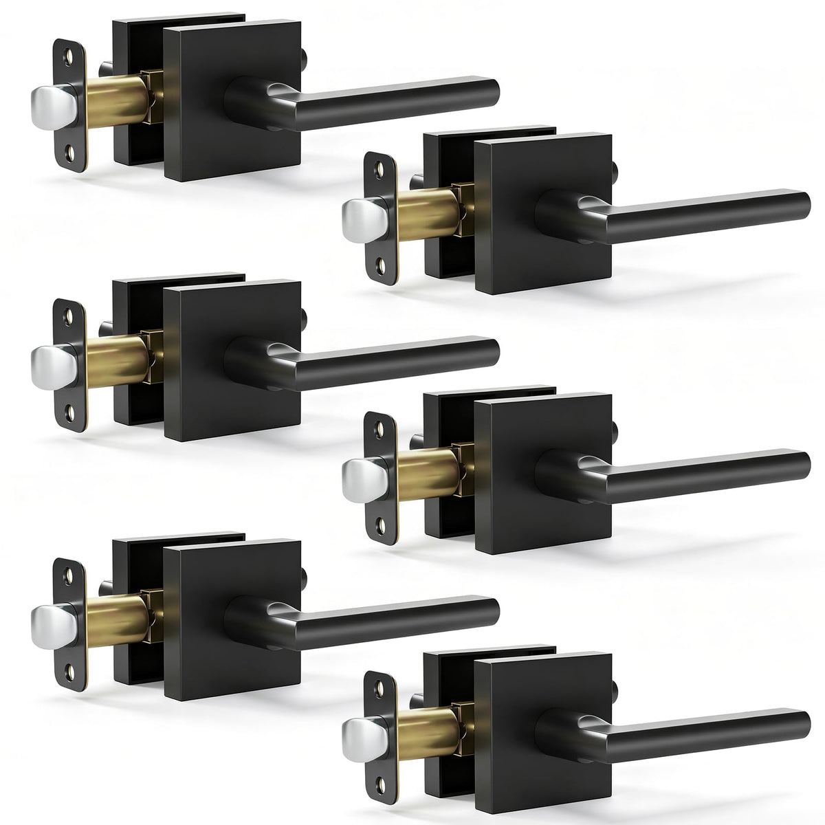 6 Pack Matte Black Passage Door Lever,Interior Non-Locking Leversets