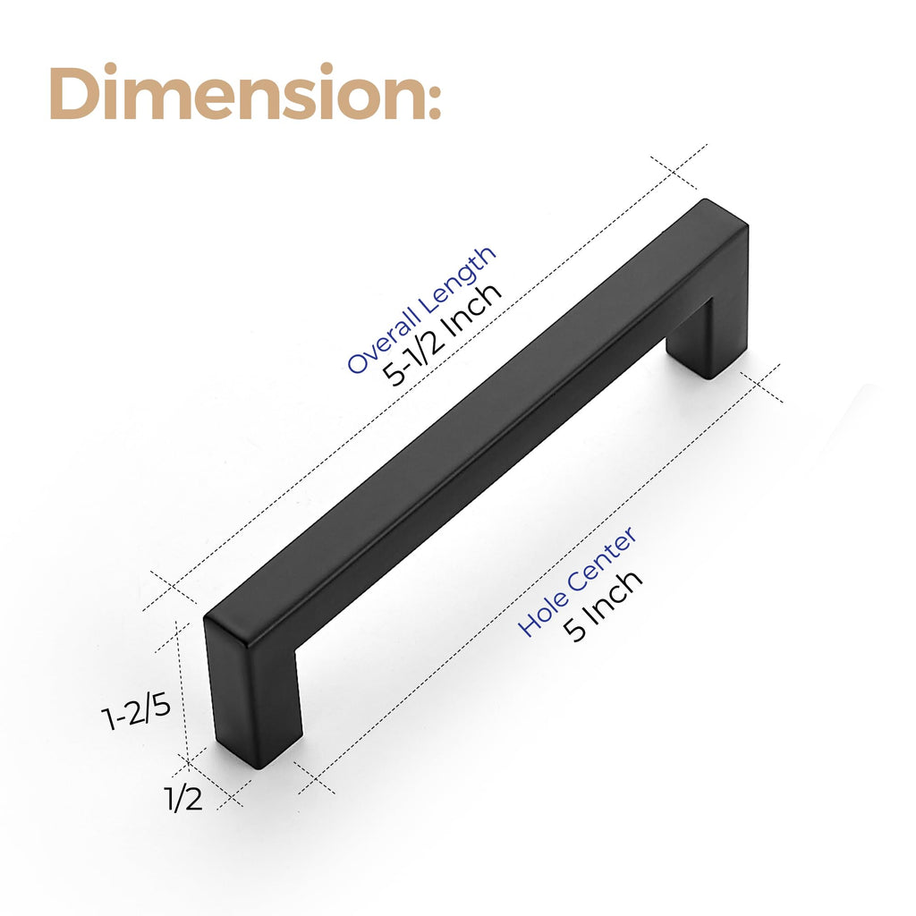 Matte Black Cabinet Handles Square Pulls 5 Inch 10 Pack