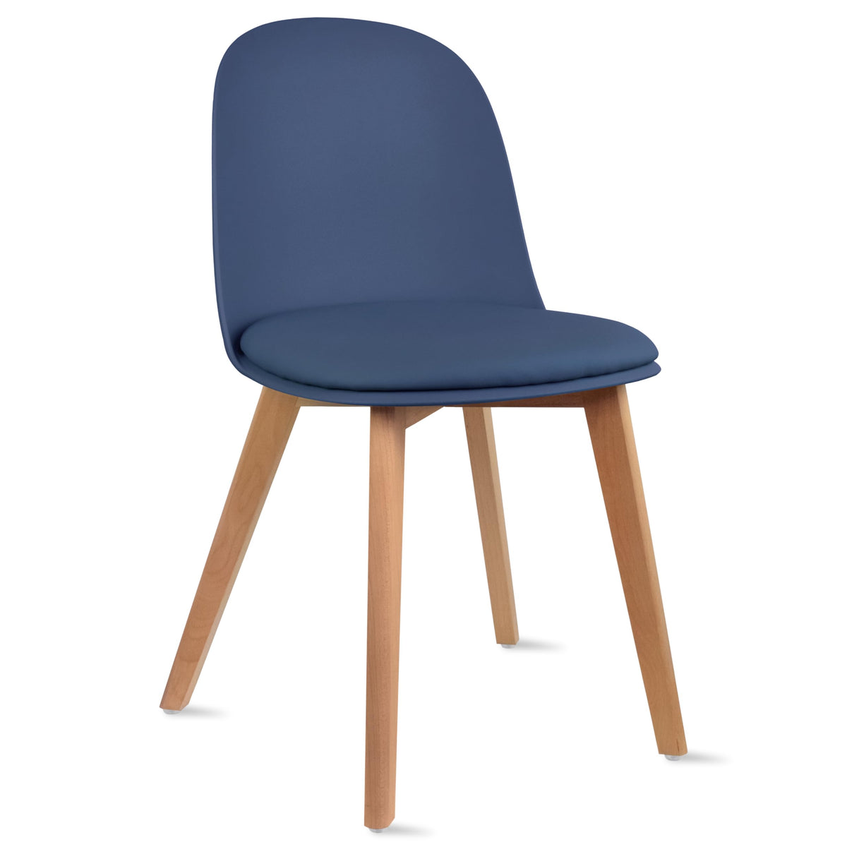 Inspired Eames Style Modern Armless Dining Chair | Plastic Shell with PU Leather Cushion Padded Seat and Wooden Legs | Indoor or Outdoor
