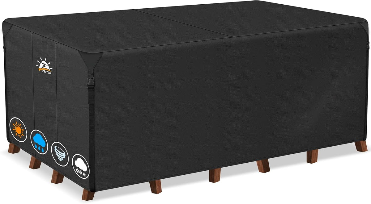 Patio Furniture Cover Rectangle - 110 Inch Outdoor Table Cover Waterproof & Heavy Duty, Large 600D Lawn Furniture