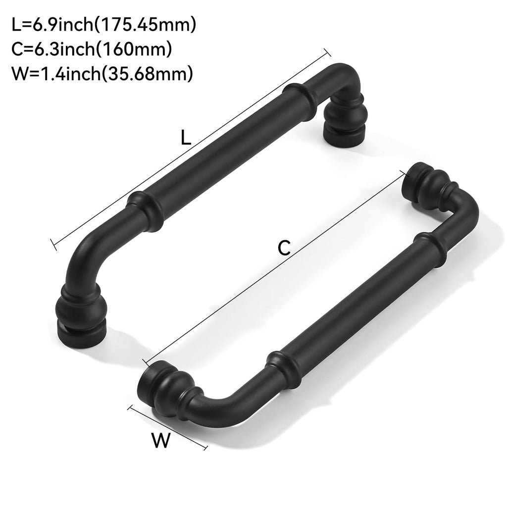 10 Pack Heavy Duty 6-5/16" Matte Black Cabinet Pulls