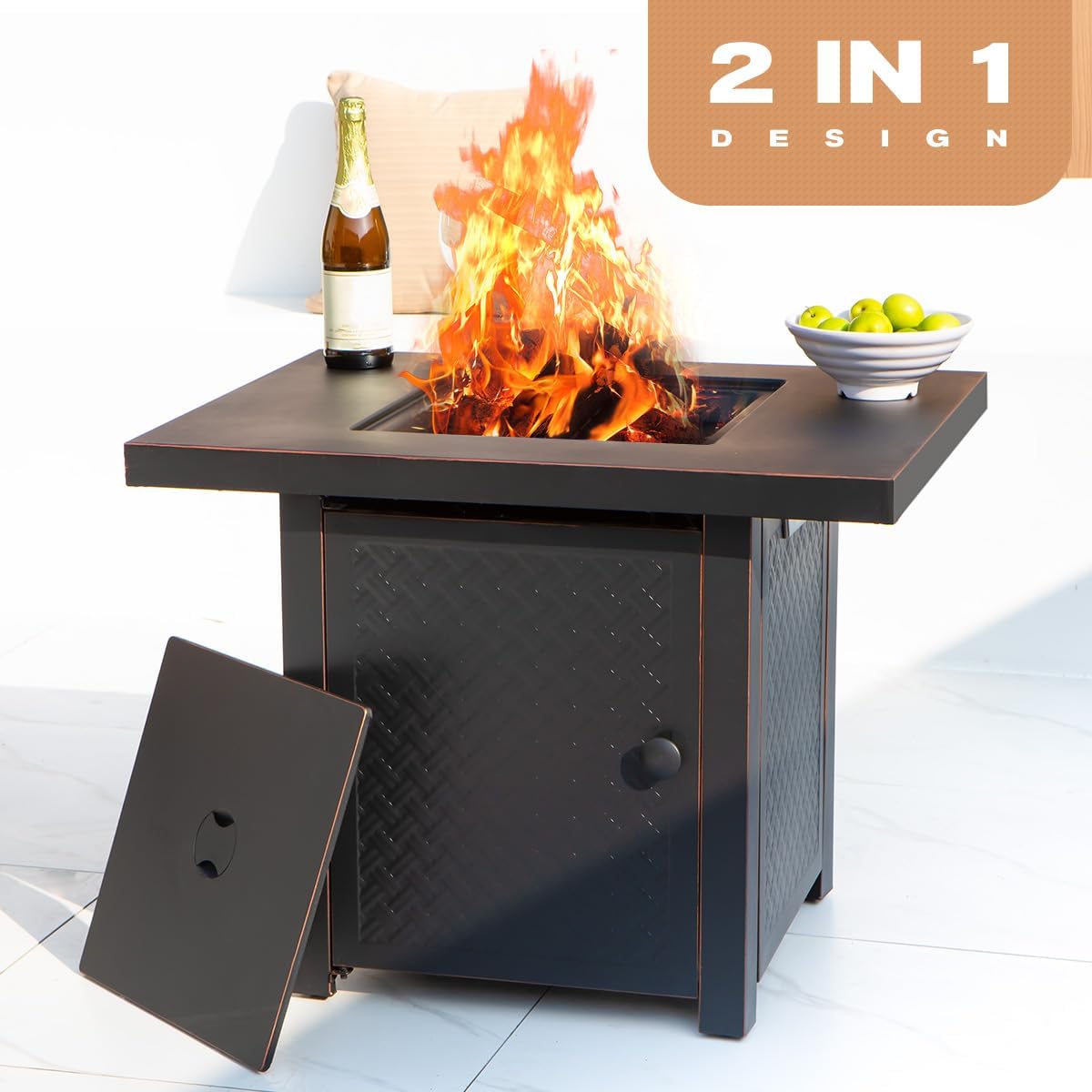 32'' Propane Fire Pit,50000 BTU Gas Firepit Table with 2 Drink Holders