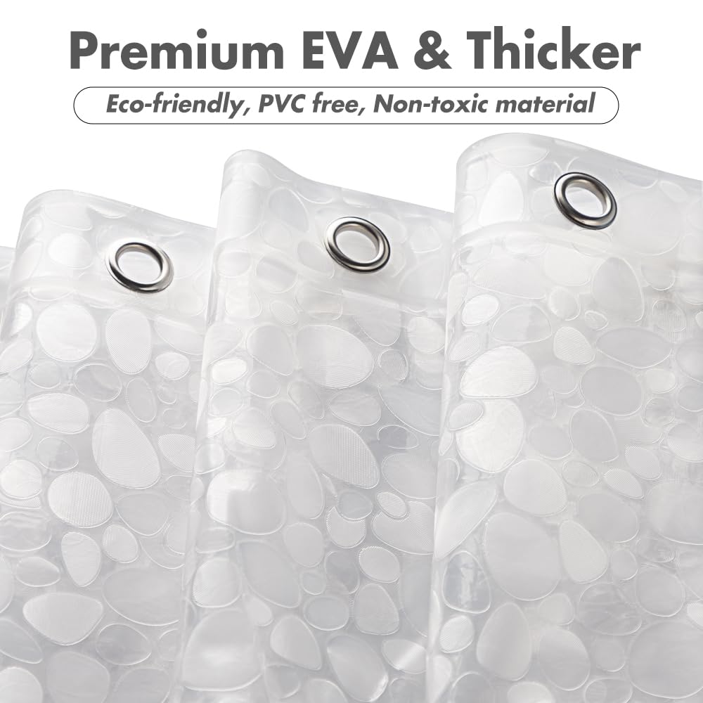 Shower Curtain Liner Waterproof, 8G Thick EVA, Heavy Duty Shower Liner with Magnets, 3D Pebble Bath Curtain for