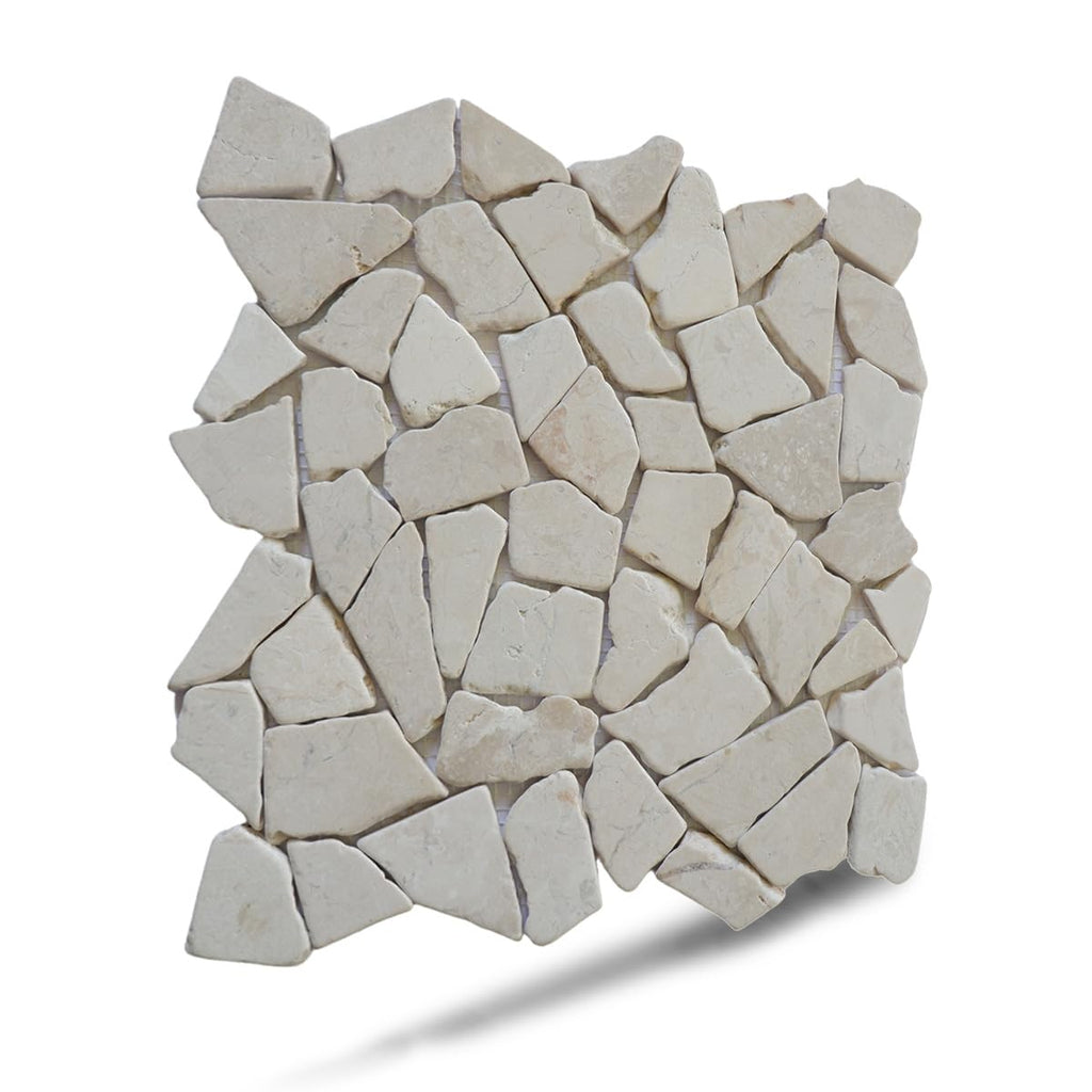 Alpen White Random Mosaic, Tumbled Stone Back Splash Tiles Walls, Shower and Bathroom Floors, and Outdoor Areas