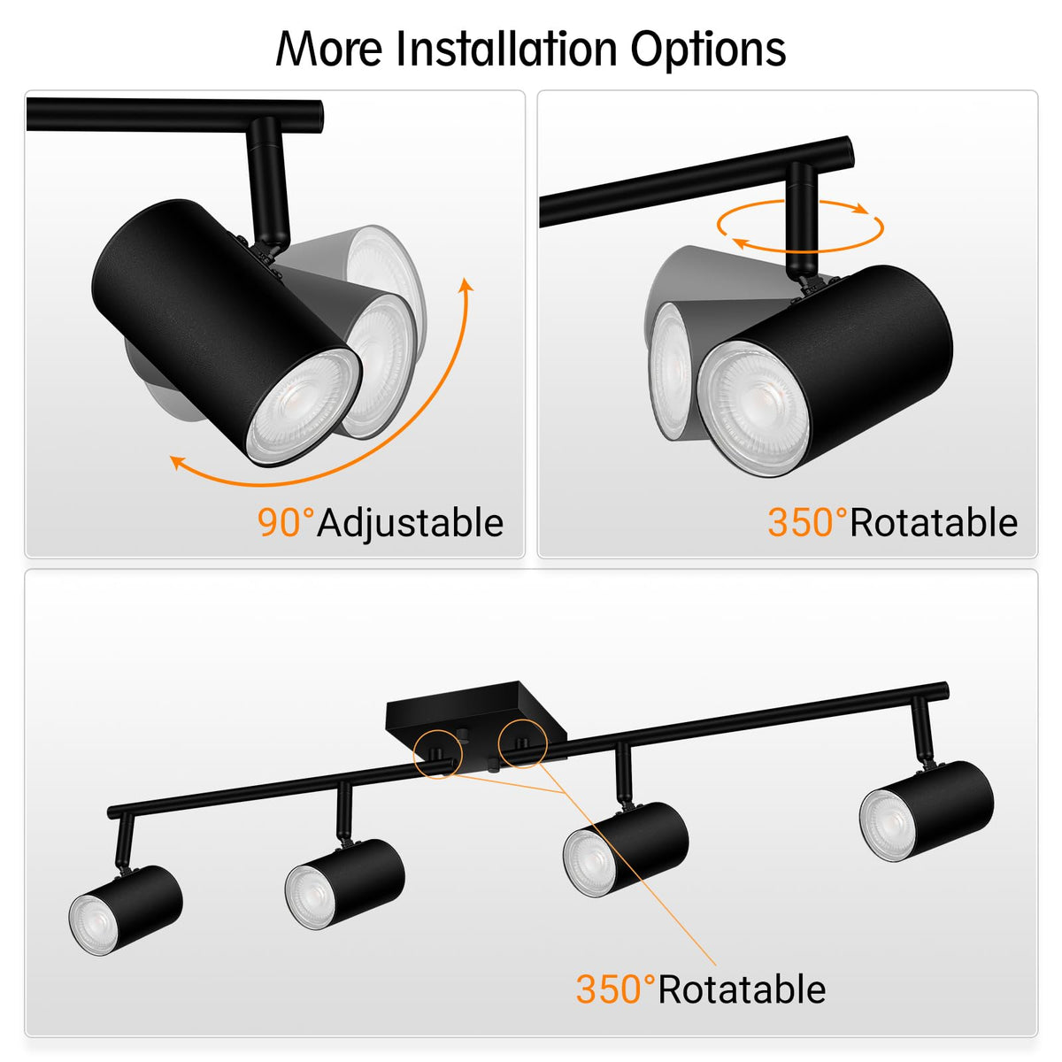 4 Light Track Lighting Fixtures Ceiling, Matte Black Track Lights Ceiling with Flexibly Rotatable Light Heads, Modern