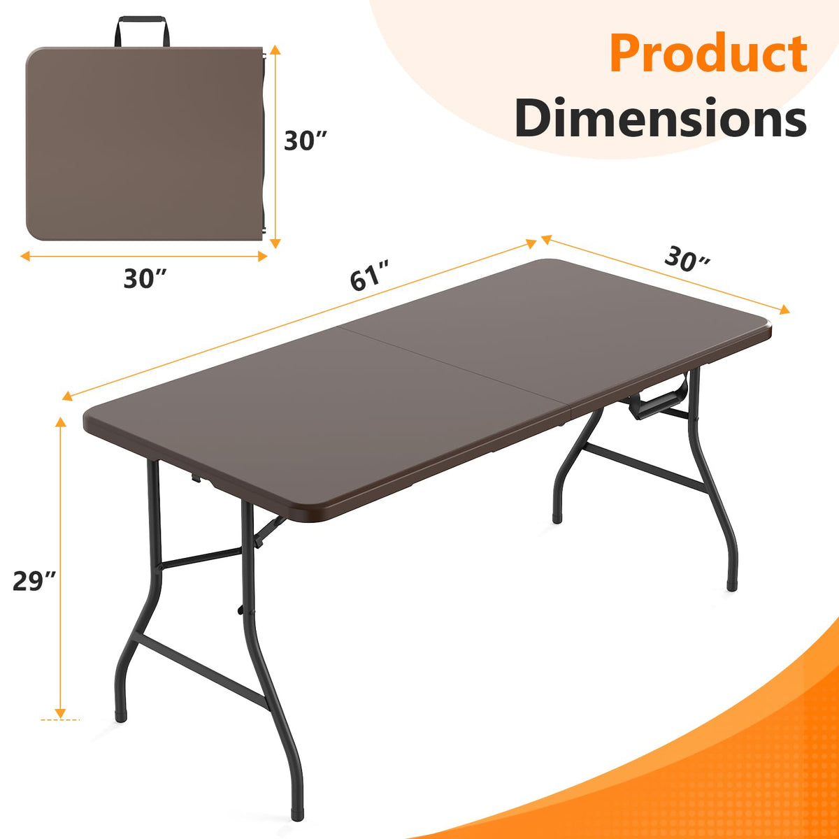 5 Foot Folding Table, Fold-in-Half Utility Table with Carrying Handle, 5FT Heavy Duty Portable Table for Party