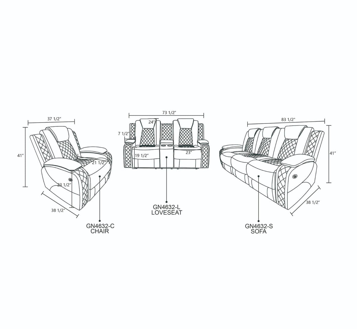 Black Breathing Leather 3-Piece Power Reclining Sofa Set